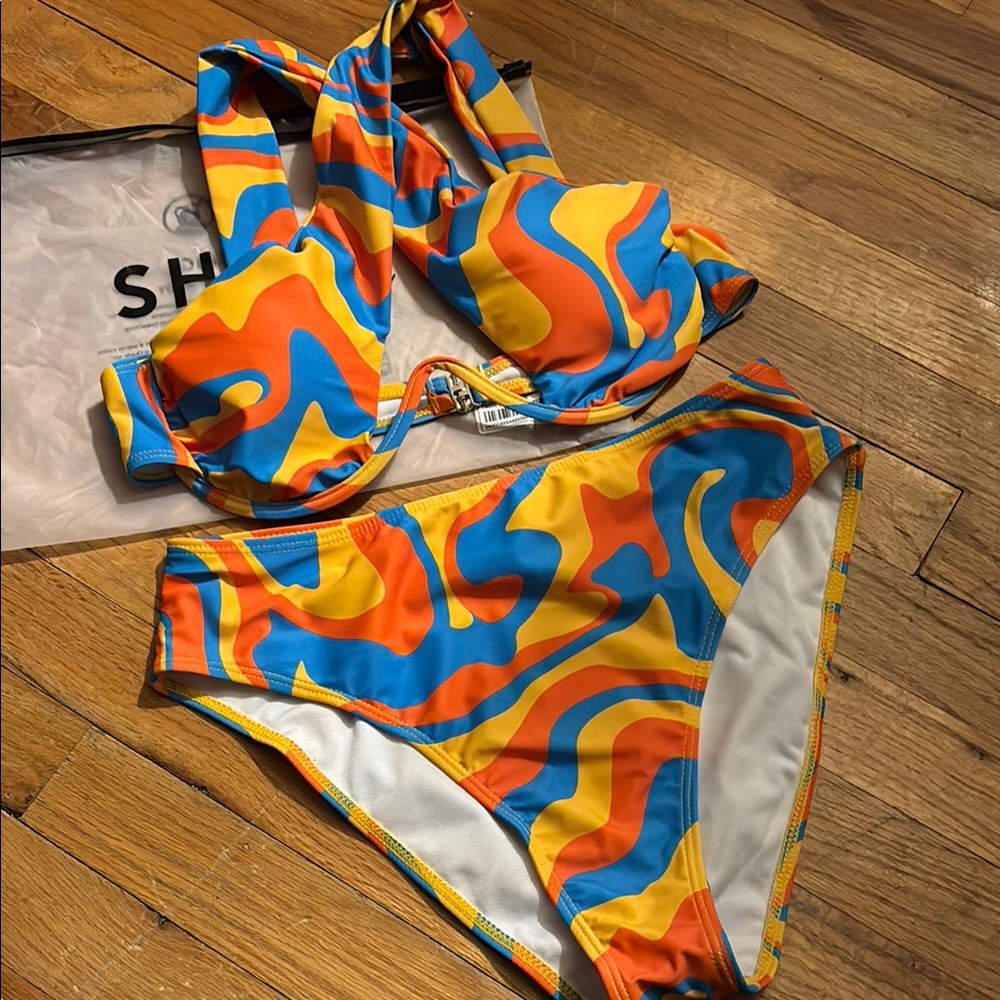 NWT SHEIN Colorful Swirl Bikini Set